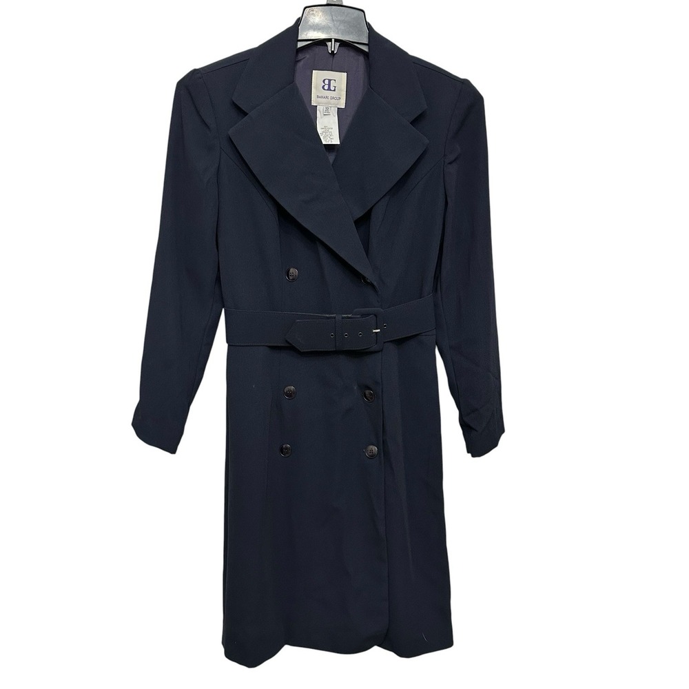VTG Bahari Group Blue Double Breasted Trench Coat Midi Dress Business Sz 10